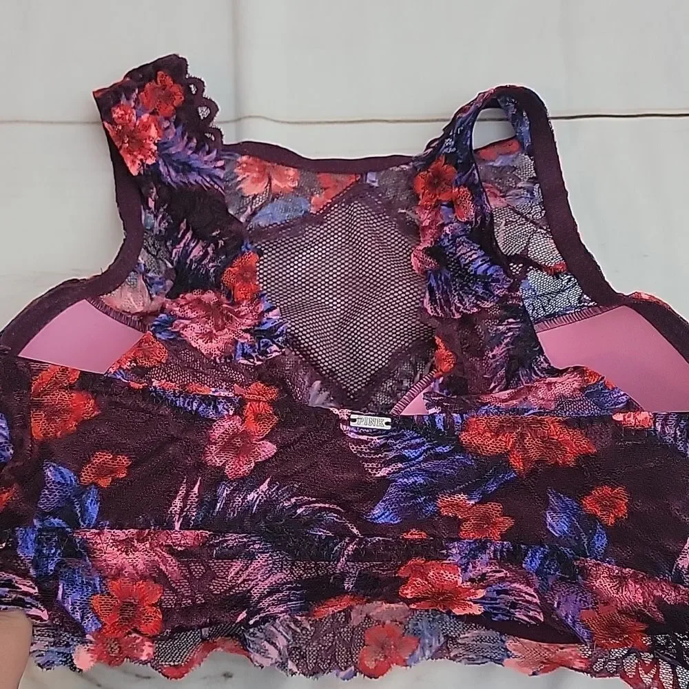 𝅺womens Victoria's Secret Pink Bralette size Small Beautiful Flower Fall Colors